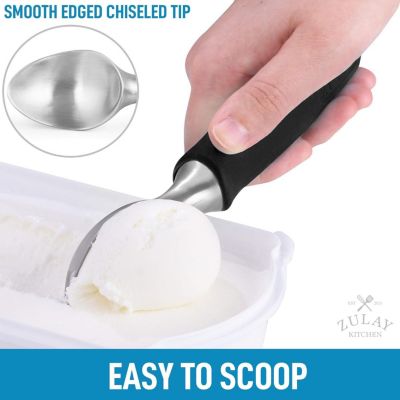 Heavy Duty Ice Cream Scoop - Stainless Steel Ice Cream Scooper With Non-Slip Rubber Grip