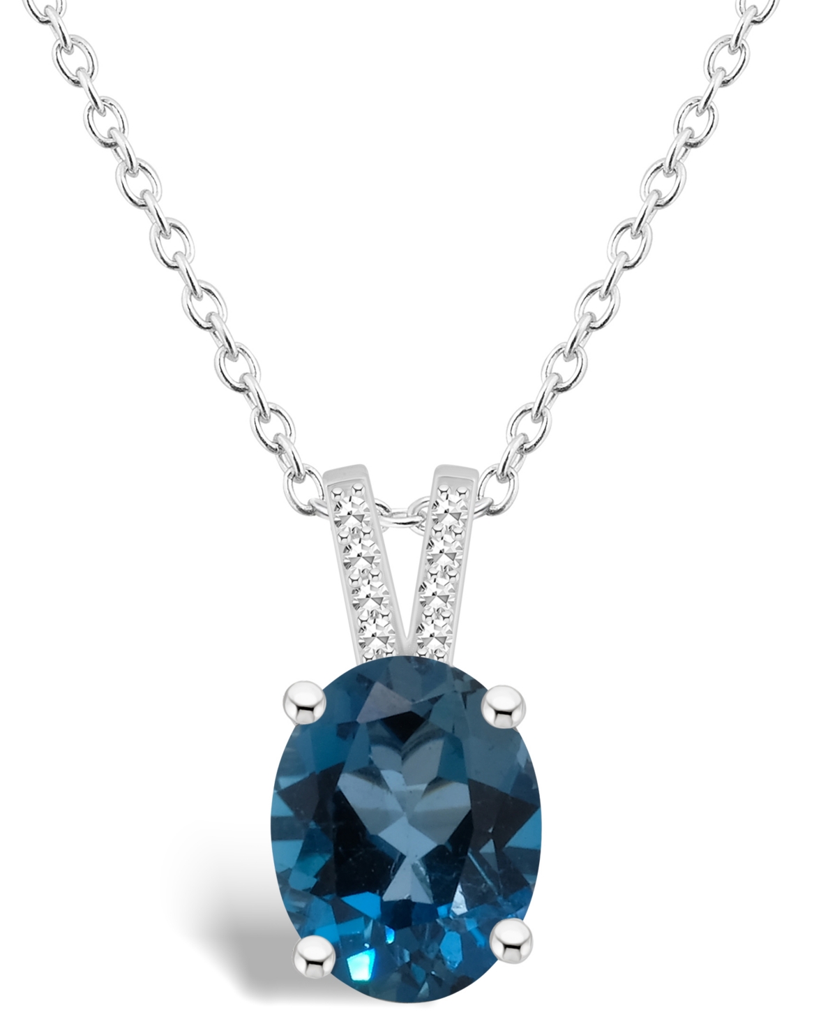 Macy's Women's London Blue Topaz (3-3/5 Ct.t.w.) And Diamond Accent Pendant Necklace In Sterling Silver