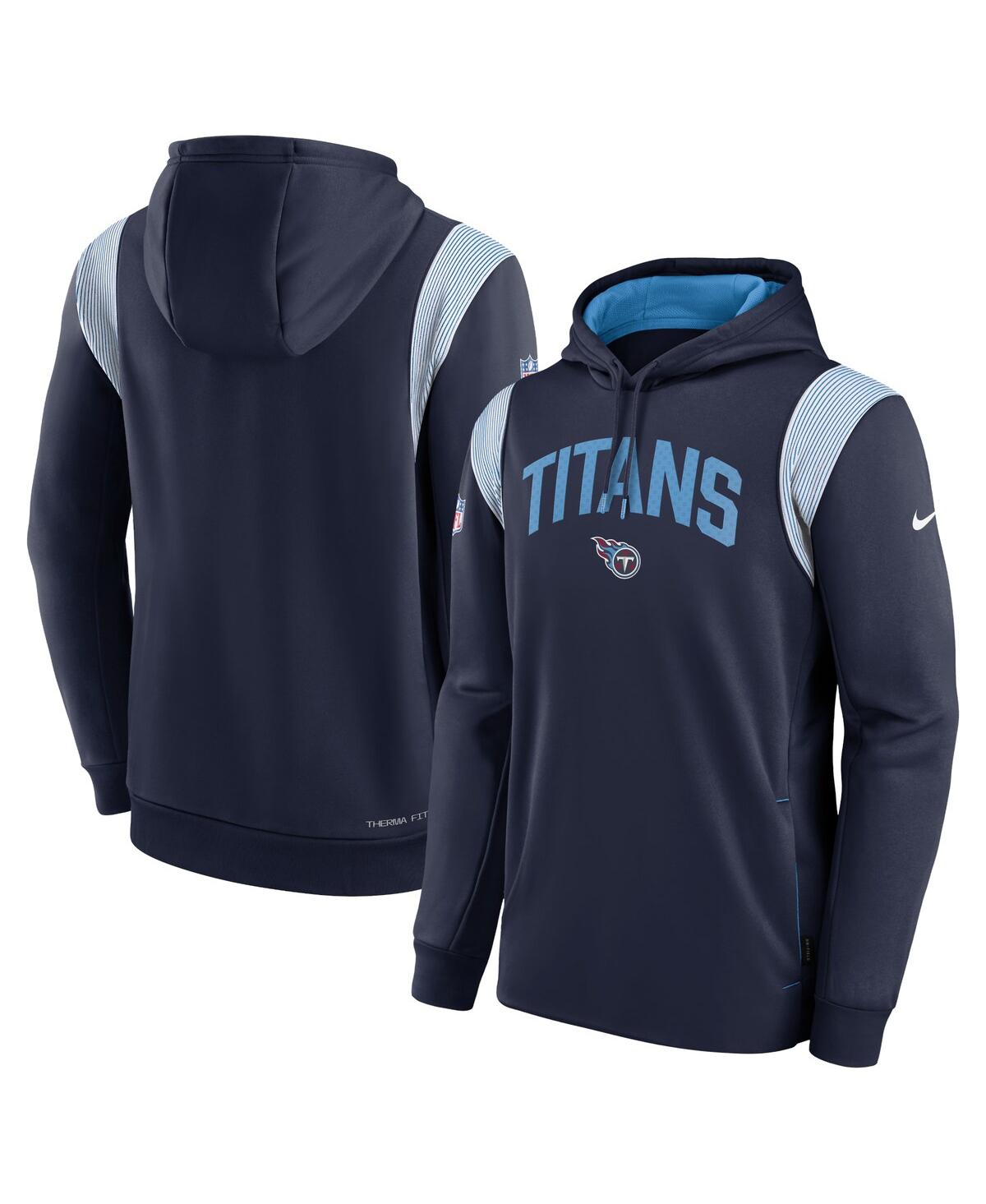 Shop Nike Men's  Navy Tennessee Titans Sideline Athletic Stack Performance Pullover Hoodie