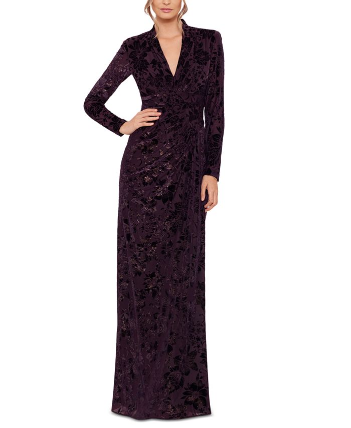 Betsy & Adam Women's VNeck LongSleeve Velvet Gown Macy's
