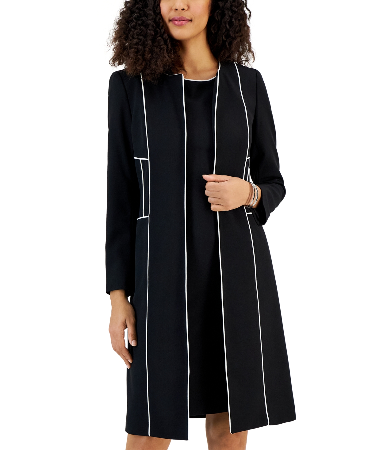 Kasper Womens Long Sleeve Seamed Topper Jacket Sheath Dress In Black vanilla Ice ModeSens