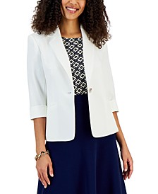 Women's Single-Button Notched Collar Rolled Sleeve Blazer 
