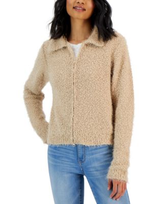 Hooked Up by IOT - Juniors' Zip-Front Collared Cardigan