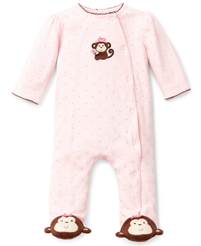 Little Me Baby Girls' Pretty Monkey Footed Coverall