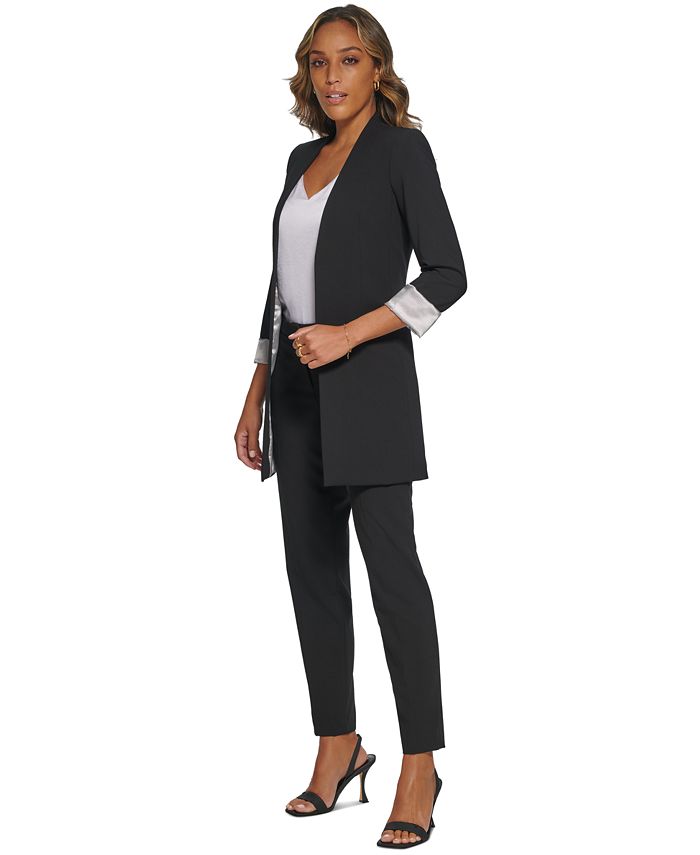 Calvin klein satin stripe roll deals cuff long open front jacket