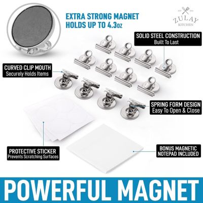 Set of 12 Strong Magnetic Clips for Whiteboard & Refrigerator with Notepad