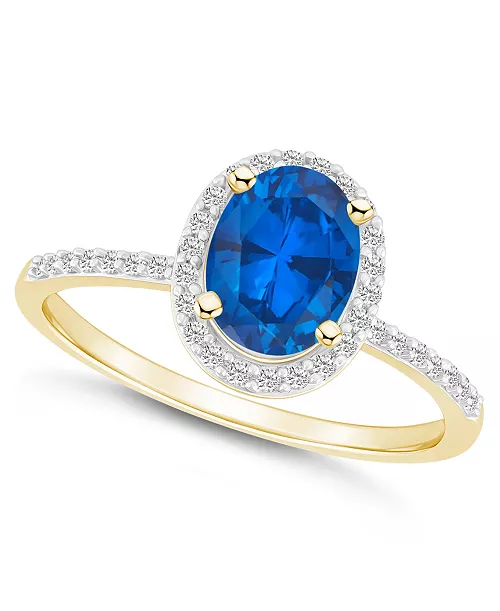 Sapphire Halo Ring in 10K Yellow Gold