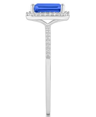 Lab-Grown Sapphire (2 ct. t.w.) and Lab-Grown White Sapphire (1/4 ct. t.w.) Halo Ring in 10K White Gold