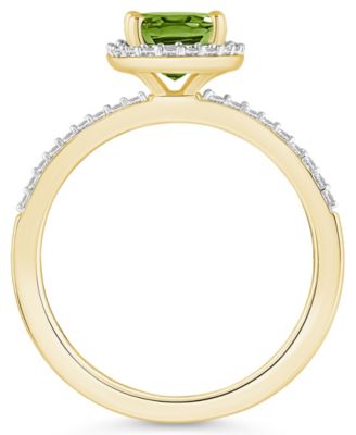 Peridot (1-1/3 ct. t.w.) and Lab-Grown Sapphire (1/5 ct. t.w.) Halo Ring in 10K Yellow Gold