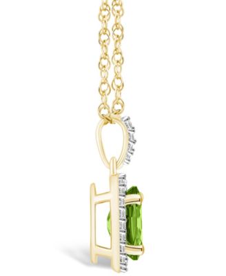 Peridot (1-1/3 ct. t.w.) and Lab Grown Sapphire (1/6 ct. t.w.) Halo Pendant Necklace in 10K Yellow Gold