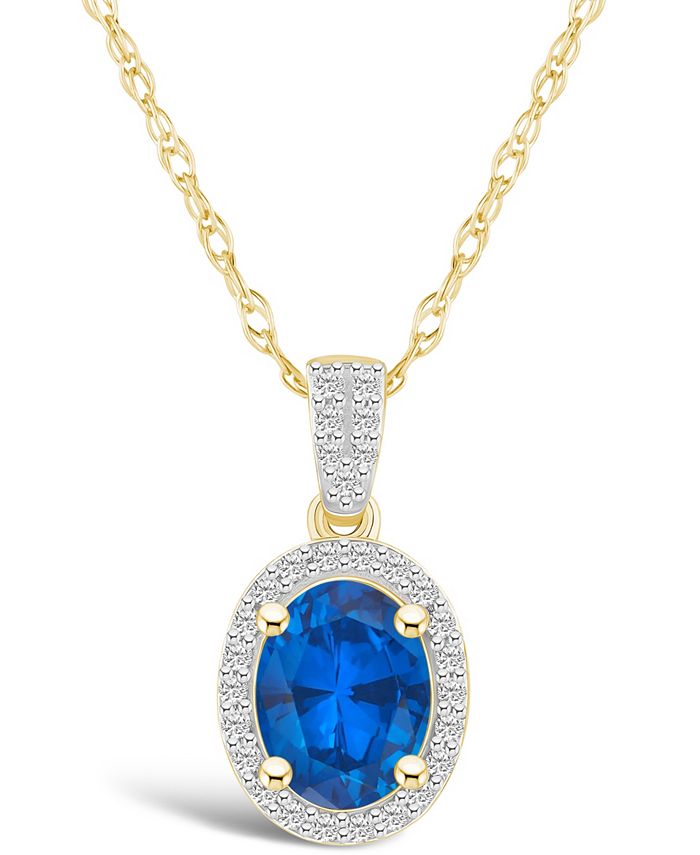 Macy's Created Sapphire (11/2 ct. t.w.) and Created White Sapphire (1/6 ct. t.w.) Halo Pendant