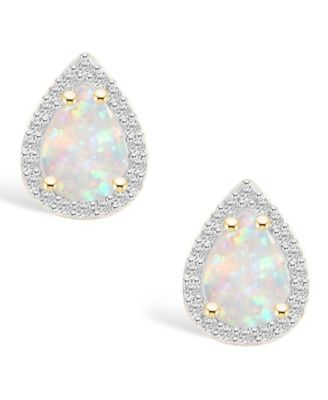 Lab Grown Opal (2/3 ct. t.w.) and Lab Grown Sapphire (1/5 ct. t.w.) Halo Studs in 10K Yellow Gold