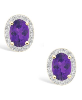 Amethyst (1-3/5 ct. t.w.) and Lab Grown Sapphire (1/5 ct. t.w.) Halo Studs in 10K Yellow Gold