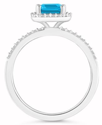 Blue Topaz (2 ct. t.w.) and Lab-Grown Sapphire (1/4 ct. t.w.) Halo Ring in 10K White Gold