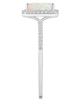 Lab-Grown Opal (3/4 ct. t.w.) and Lab-Grown Sapphire (1/4 ct. t.w.) Halo Ring in 10K White Gold
