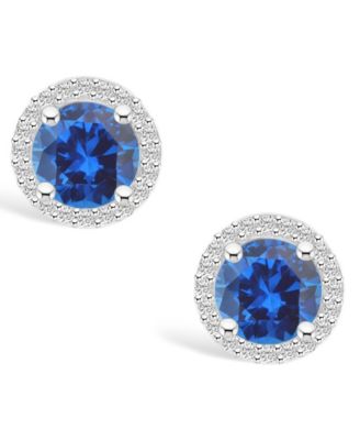 Lab Grown Sapphire (2-1/6 ct. t.w.) and Lab Grown White Sapphire (1/5 ct. t.w.) Halo Studs in 10K White Gold