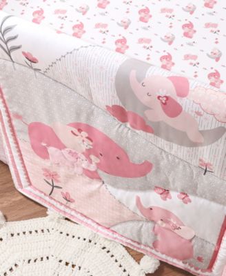 Pink Elephant Crib Bedding Set for Baby Girls, 3 Piece Nursery Set