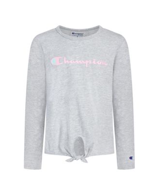 Champion Big Girls Classic Script Tie Front Long Sleeve T-shirt
