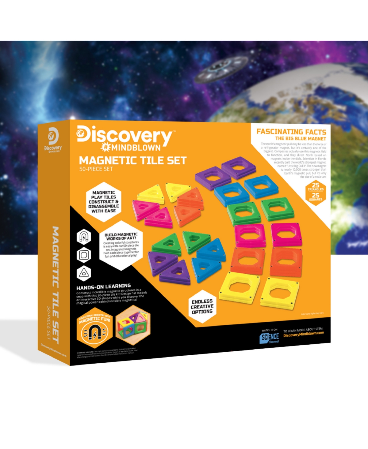 Discovery Mindblown Magnetic Tile Building Blocks Set, 50 Piece In Open Miscellaneous