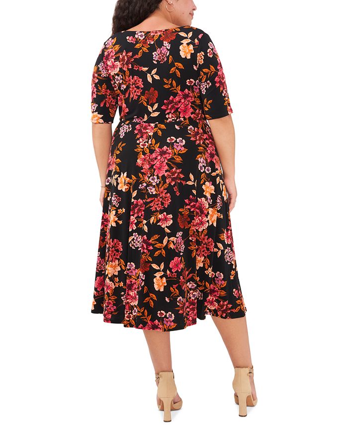 MSK Plus Size Floral Short-Sleeve Pullover Midi Dress - Macy's