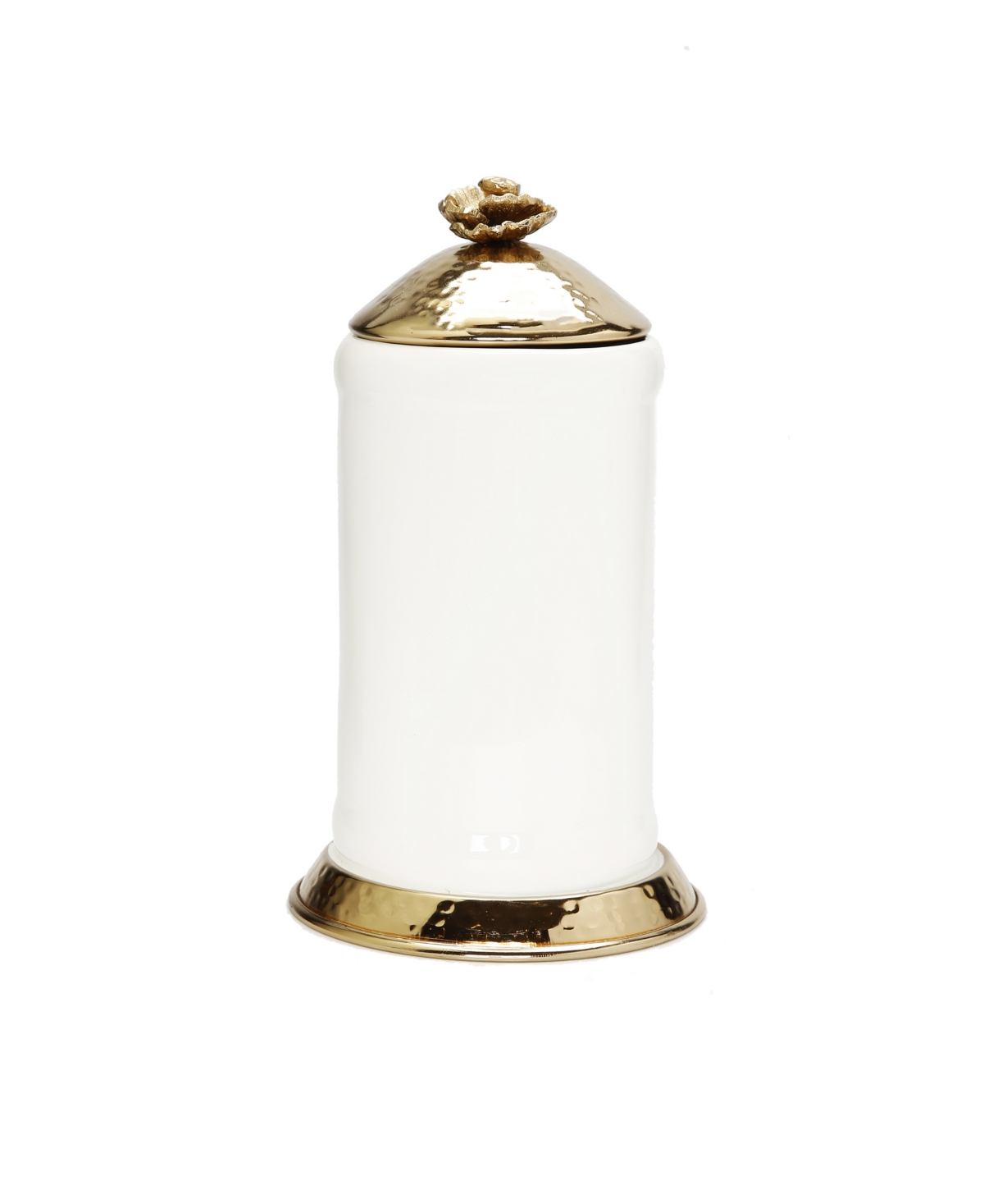 Glass Canister Hammered Lid and Base Flower Knob Set, 2 Piece - White and Gold-Tone