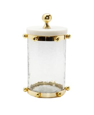 Hammered Glass Canister with Ball Design and Marble Cover Set, 2 Piece