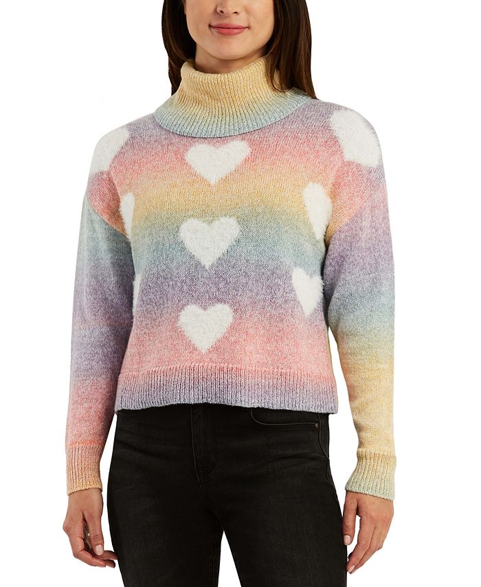 BCX Juniors' Turtleneck Ombré Heart-Print Sweater - Macy's