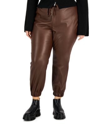 Tinseltown - Trendy Plus Size Drawstring Faux-Leather Joggers
