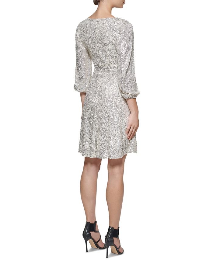 DKNY Petite VNeck Sequin FauxWrap Dress Macy's