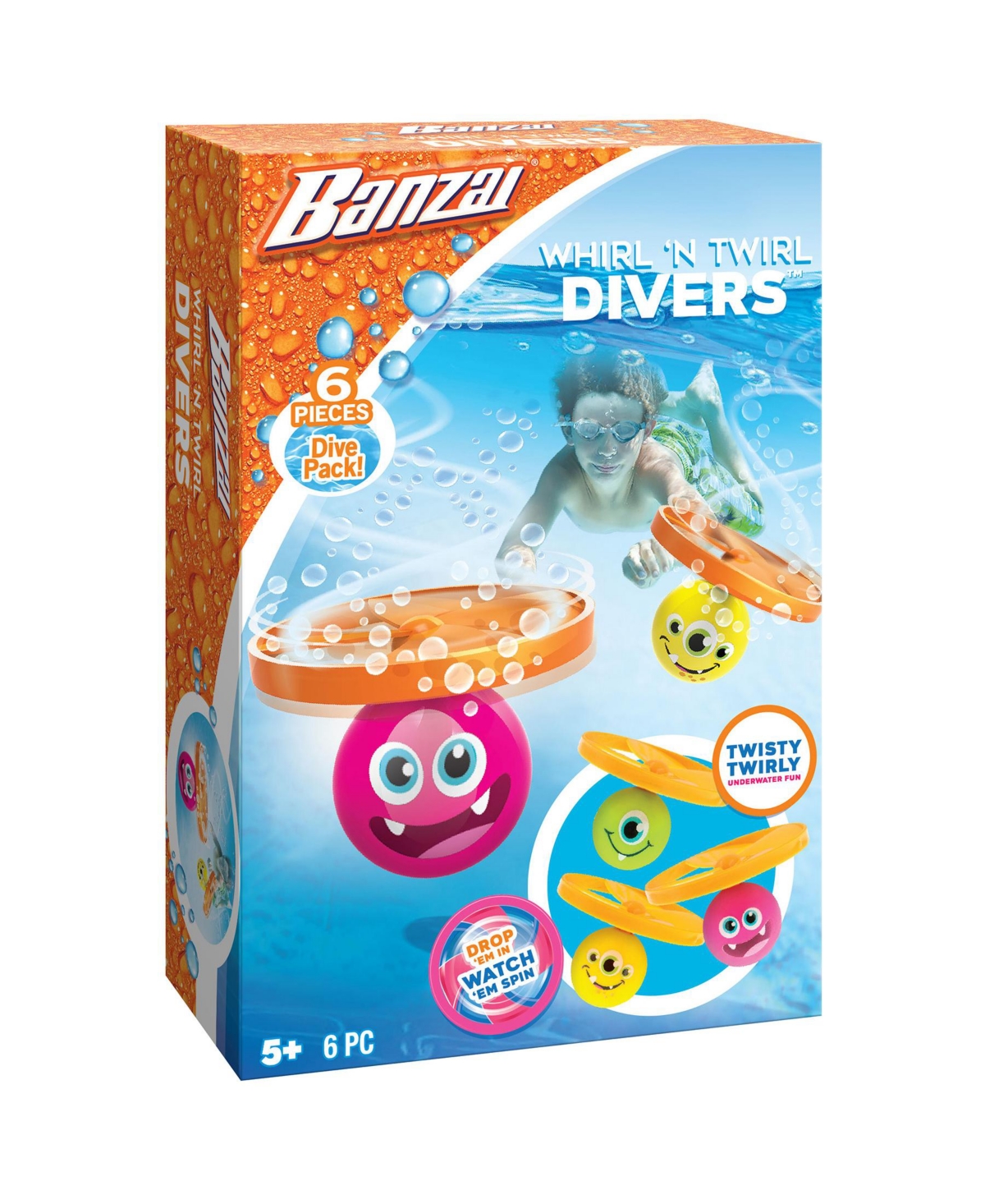 Banzai Whirl 'n Twirl Waterpool Toy Dive Set, 6 Piece Set In Multi