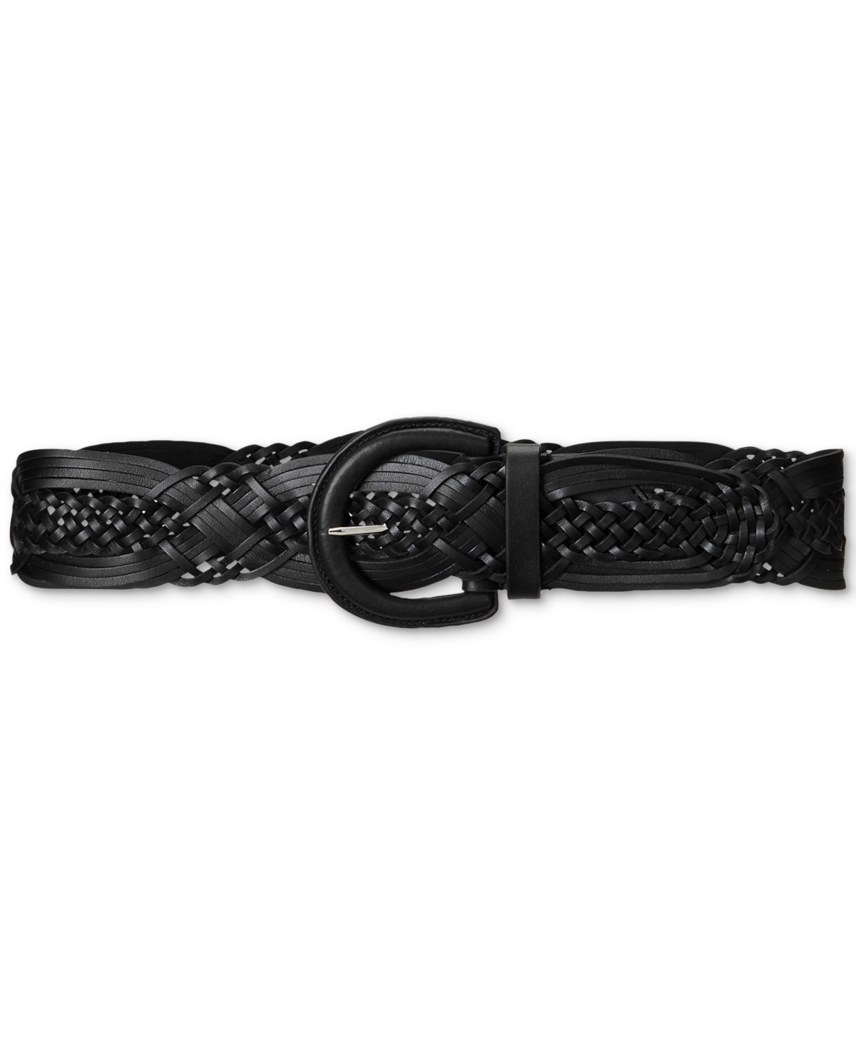 Lauren Ralph Lauren Braided O-ring Buckle Leather Belt In Black