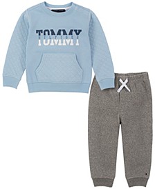 Baby Boys Quilted Crew-Neck Pullover and Heather Joggers Set, 2 Piece