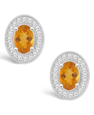 Citrine (9/10 ct. t.w.) and Diamond (1/5 ct. t.w.) Halo Studs in Sterling Silver