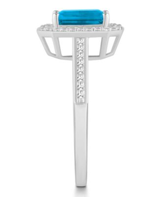 Blue Topaz (2 ct. t.w.) and Diamond (1/5 ct. t.w.) Halo Ring in Sterling Silver