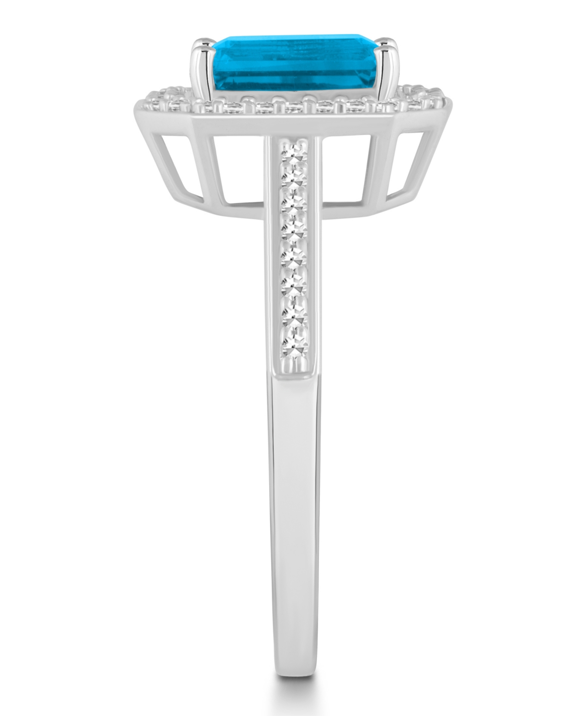 Macy's(2 ct. t.w.) and Diamond (1/5 ct. t.w.) Halo Ring in Sterling Silver - Blue Topaz