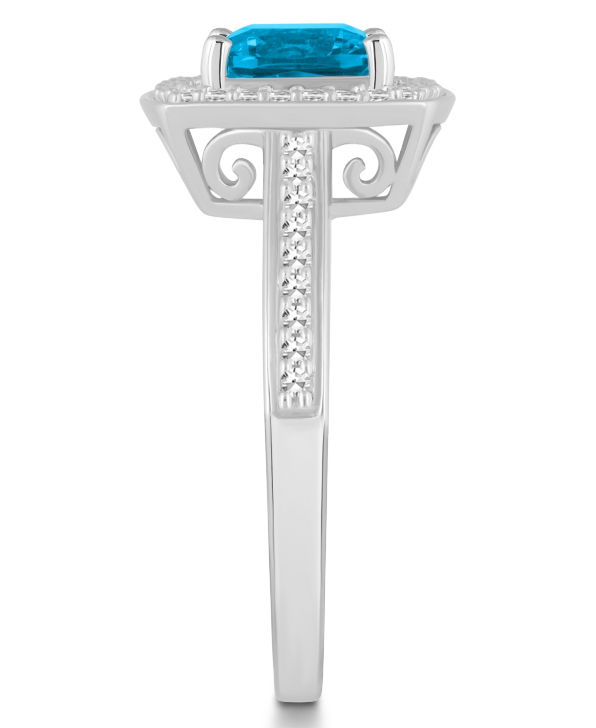Macy's(1-3/4 ct. t.w.) and Diamond (1/4 ct. t.w.) Halo Ring in Sterling Silver - Blue Topaz