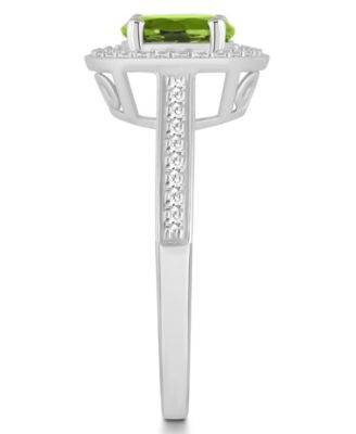 Peridot (1-1/2 ct. t.w.) and Diamond (1/5 ct. t.w.) Halo Ring in Sterling Silver