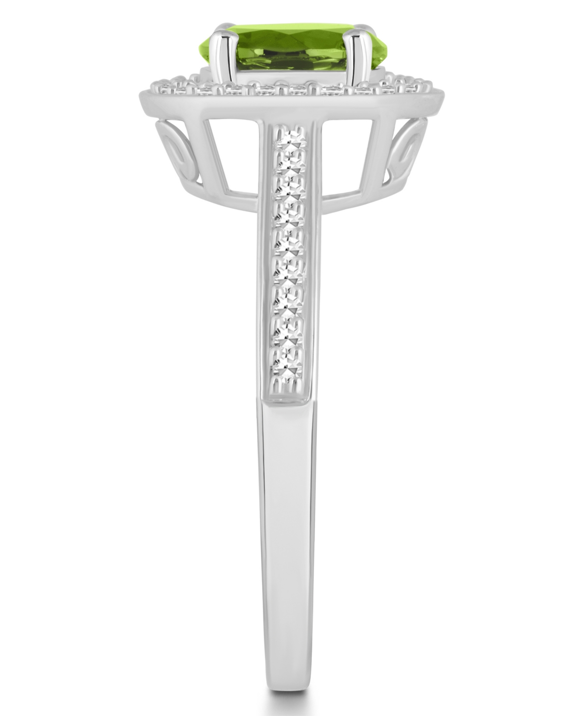 Macy's(1-1/2 ct. t.w.) and Diamond (1/5 ct. t.w.) Halo Ring in Sterling Silver - Peridot