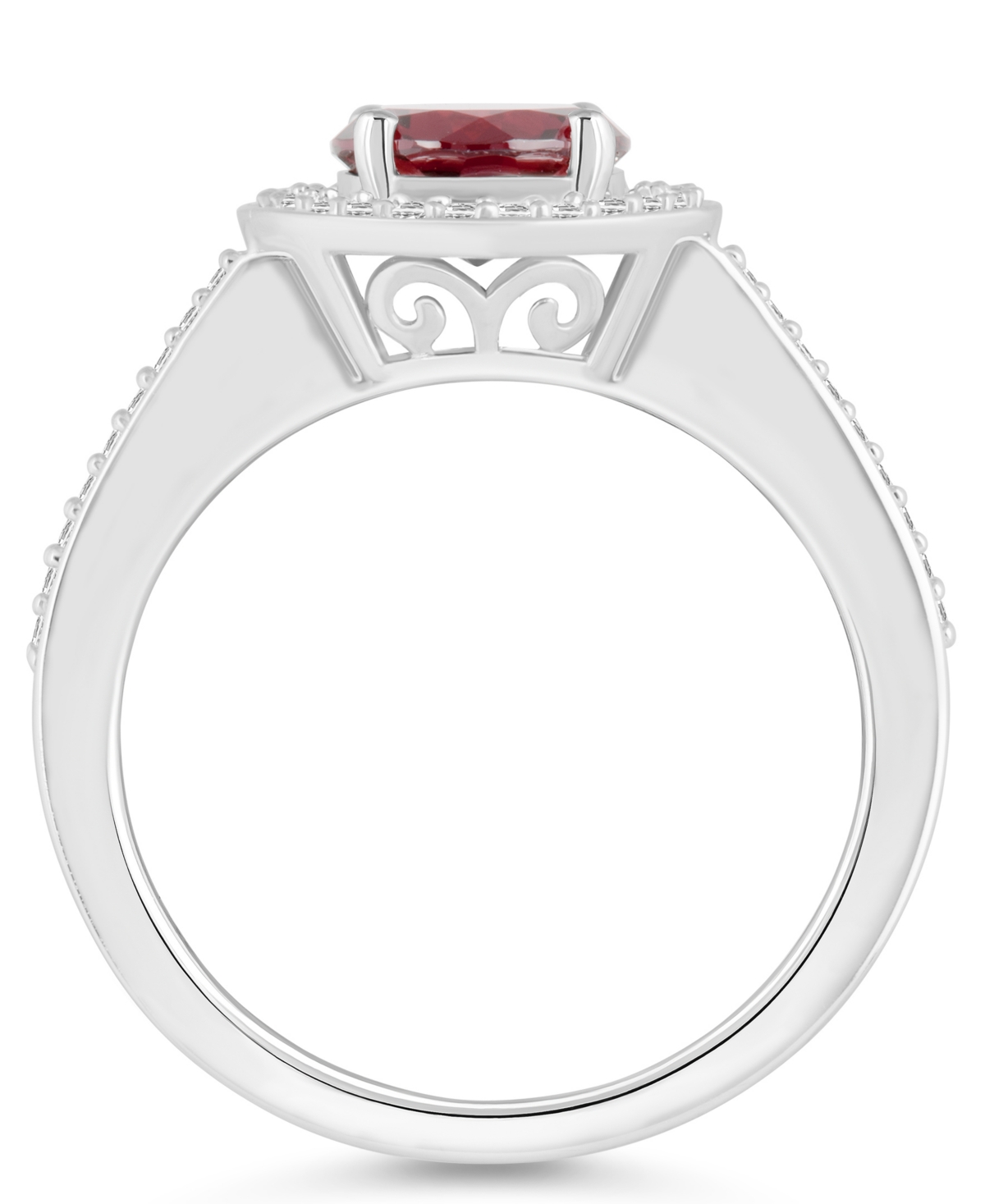 Macy's(1-2/3 ct. t.w.) and Diamond (1/5 ct. t.w.) Halo Ring in Sterling Silver - Garnet