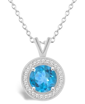 Blue Topaz (1-2/3 ct. t.w.) and Diamond (1/8 ct. t.w.) Halo Pendant Necklace in Sterling Silver