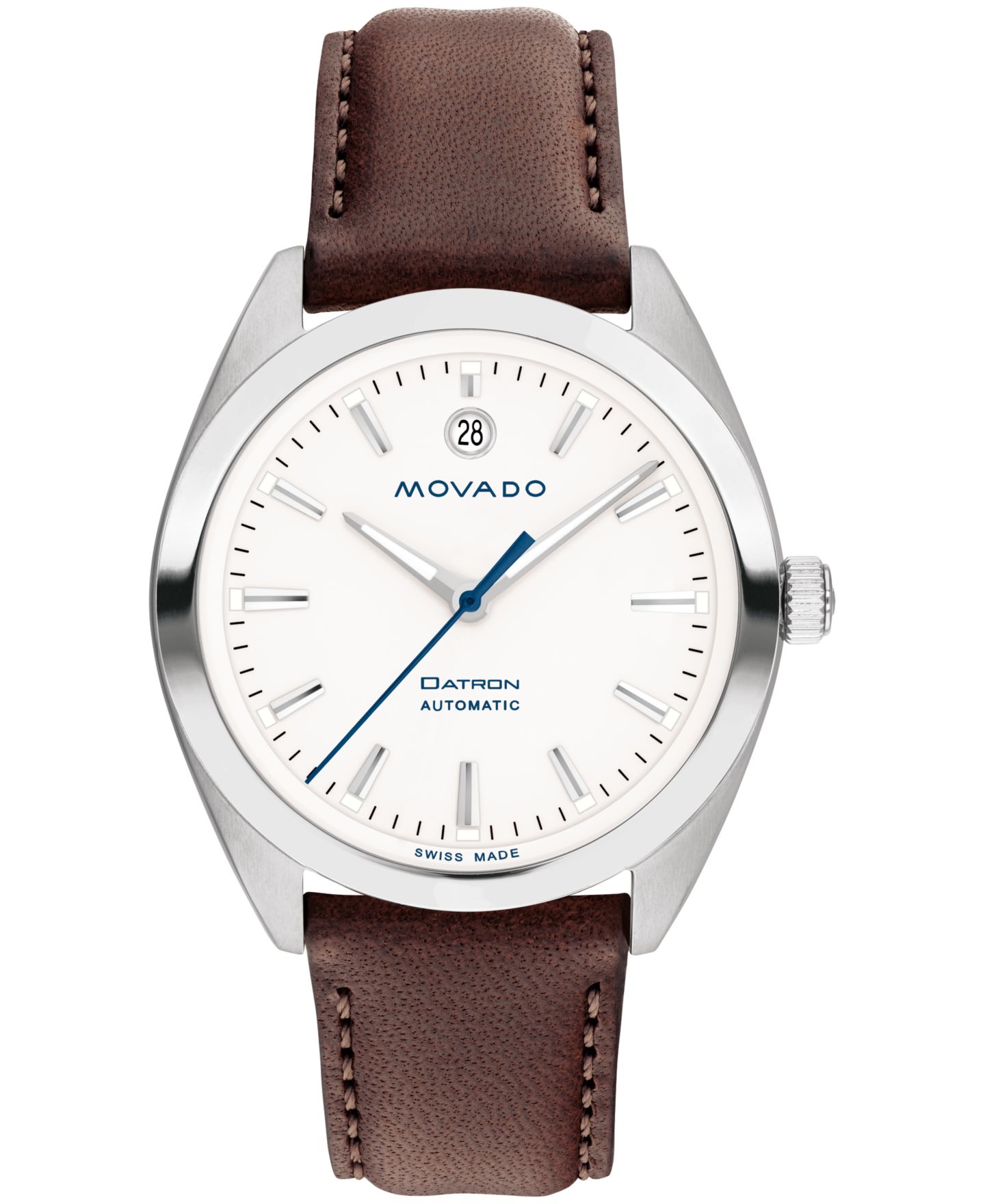 Мужские часы Movado Heritage Datron Swiss Automatic Chocolate Genuine Leather Strap Watch 40mm — фото 1
