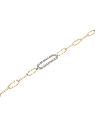 Diamond Elongated Pav&eacute; Link Paperclip Link Bracelet (1/6 ct. t.w.) in 14k Gold-Plated Sterling Silver, Created for Macy's