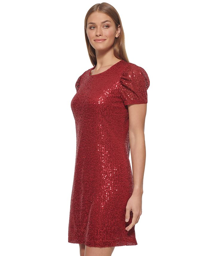 DKNY Ruched ShortSleeve Sequin Dress Macy's