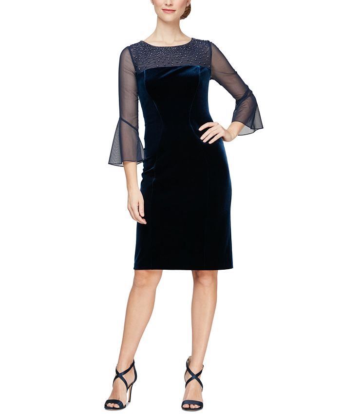 Alex Evenings Women s Beaded Mesh Sleeve Velvet Dress Macy s