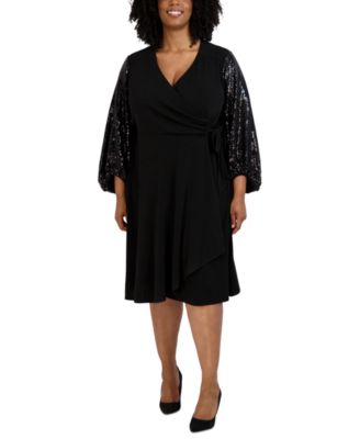 Robbie Bee - Plus Size Sequin-Sleeve A-Line Dress