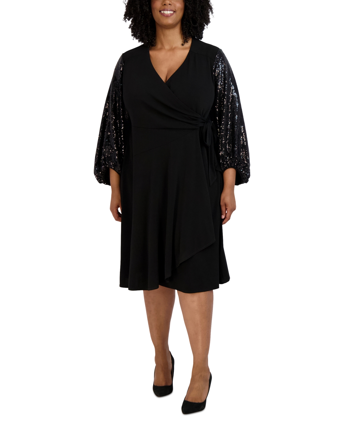 ROBBIE BEE PLUS SIZE SEQUIN-SLEEVE A-LINE DRESS