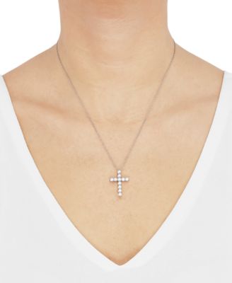 Lab Grown Diamond Cross Pendant Necklace (1 ct. t.w.) in 14k White or Yellow Gold, 16" + 2" extender
