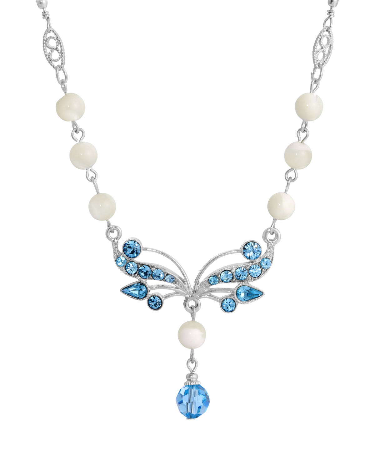 2028 Silver-tone Aqua And Mother Of Pearl Necklace In White
