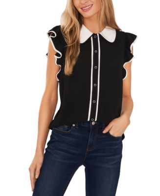 売れ筋商品|||セセ カットソー トップス レディース Women's Contrast Trimmed Flutter Sleeve Blouse New Ivory CeCe Women's Contrast Trimmed Flutter Sleeve Blouse - Macy's