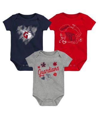 Infant Boys and Girls Navy, Red, Gray Cleveland Guardians Batter Up 3-Pack Bodysuit Set